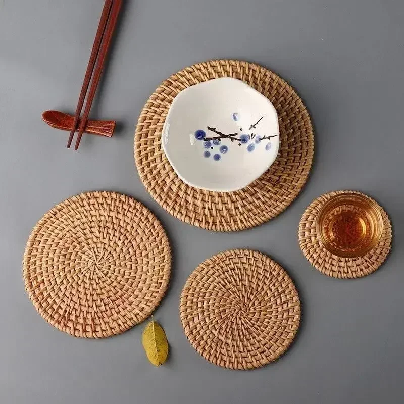 Outdoor Furniture Sale - Handmade Round Rattan Coasters Heat Insulated
