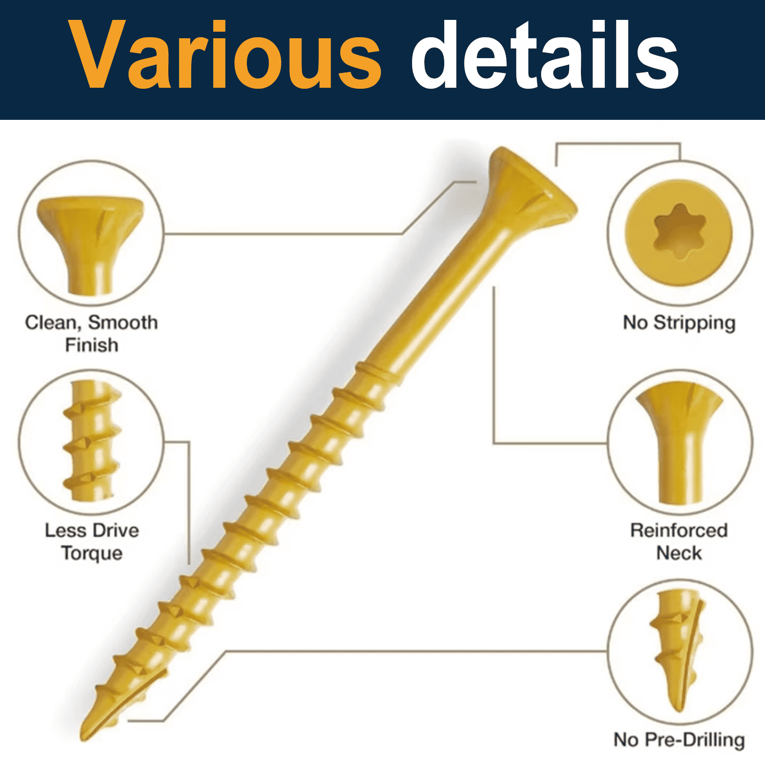 VKKM Wood Screws #8 X 2 Inch 4 - Outdoor Furniture Yellow 评论和价格