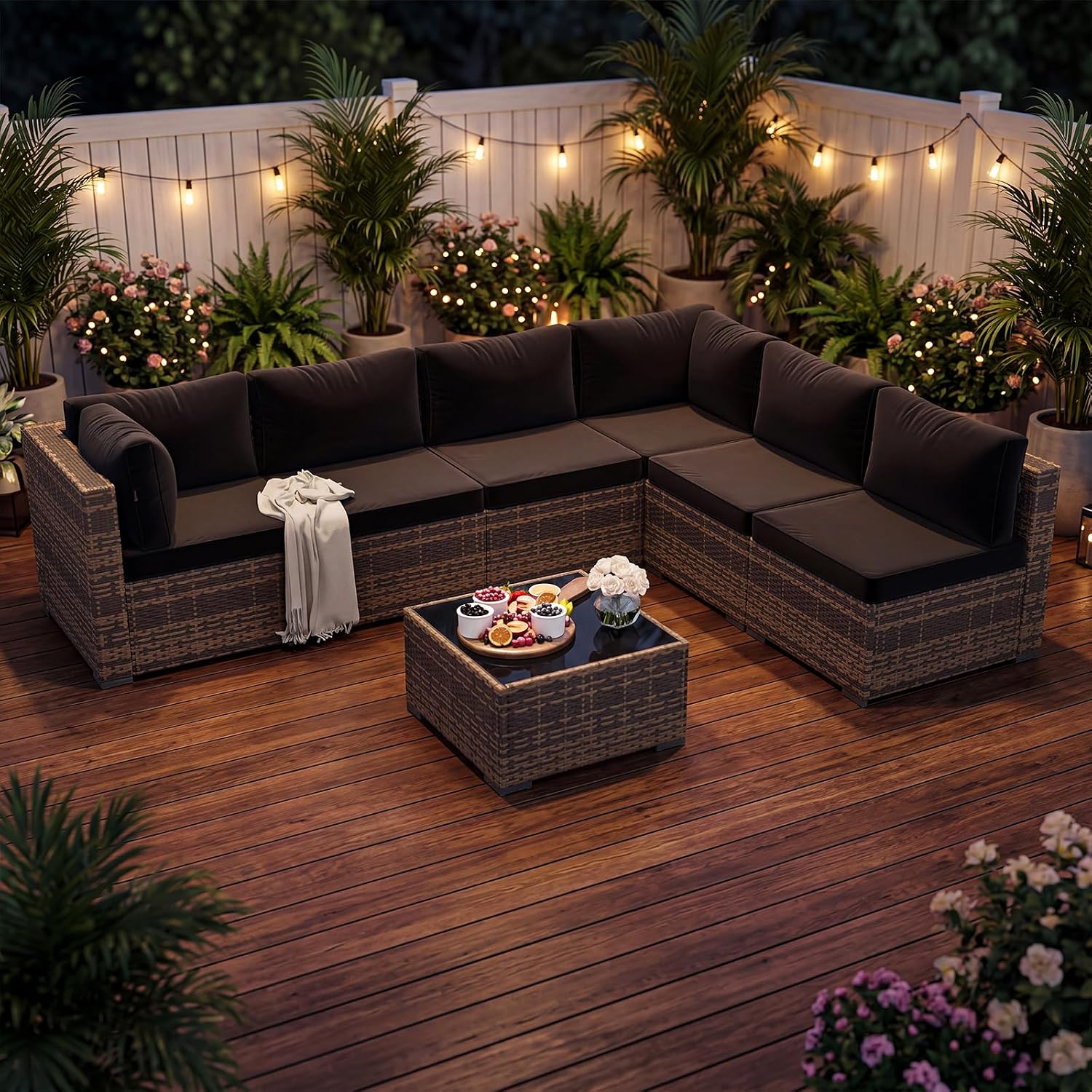 7-Piece Wicker Patio Furniture - Outdoor Furniture Yellow 评论和价格