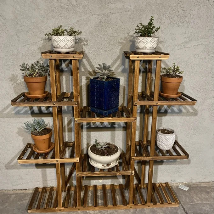 Wooden Plant Shelf Flower Pot  - Outdoor Furniture On Sale 评论和价格