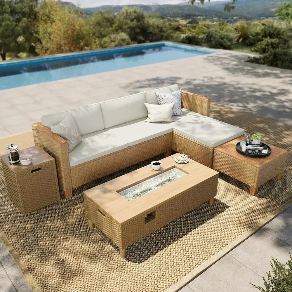 4-Seat Outdoor Wicker Sectiona - Outdoor Furniture Yellow 评论和价格