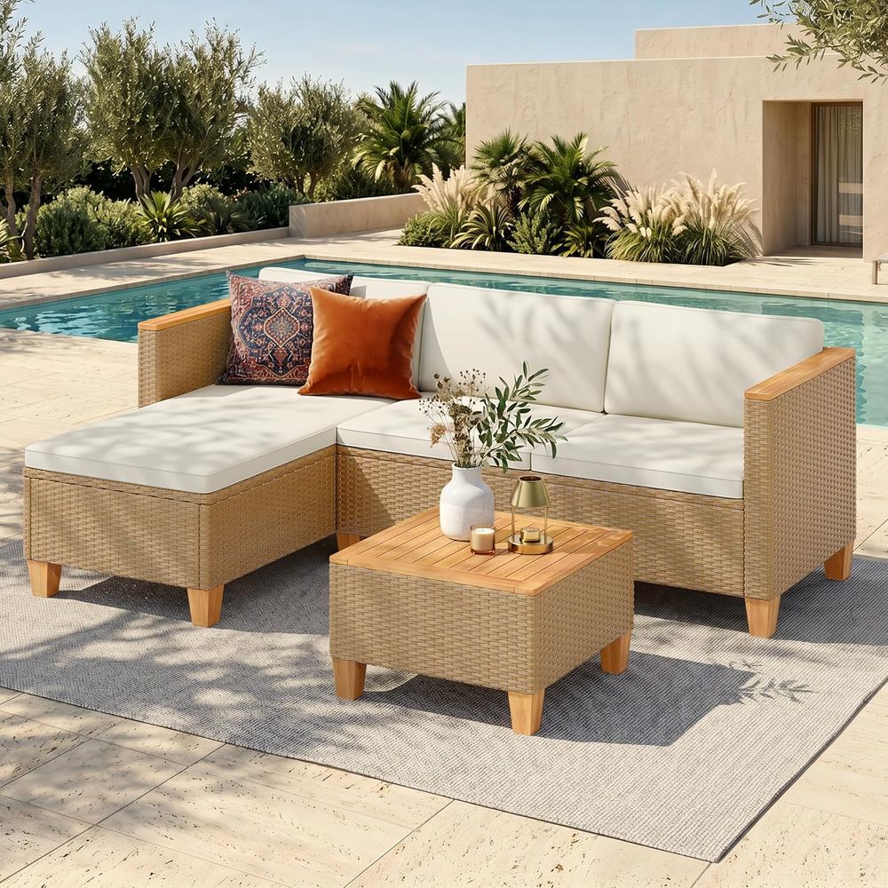 3-Piece Wicker Outdoor Section - Outdoor Furniture Yellow 评论和价格