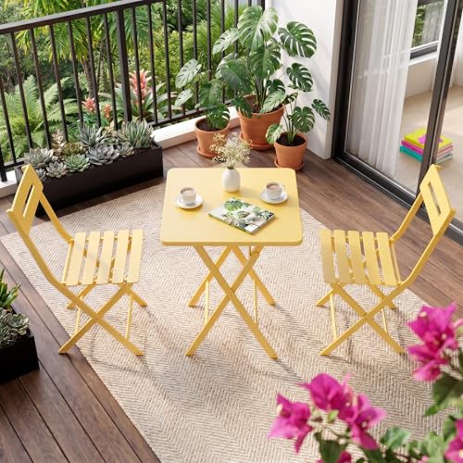 3-Piece Bistro Set for Patio G - Outdoor Furniture Yellow 评论和价格