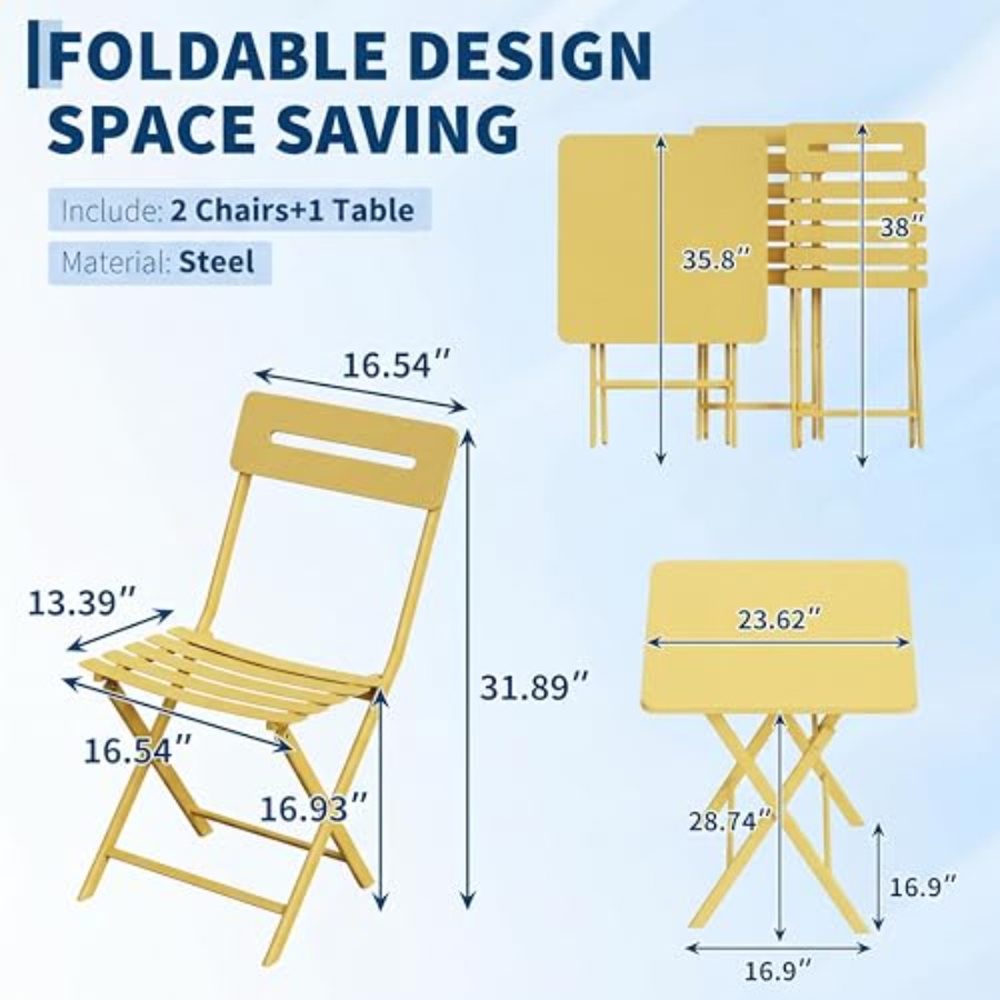3-Piece Bistro Set for Patio G - Outdoor Furniture Yellow 评论和价格