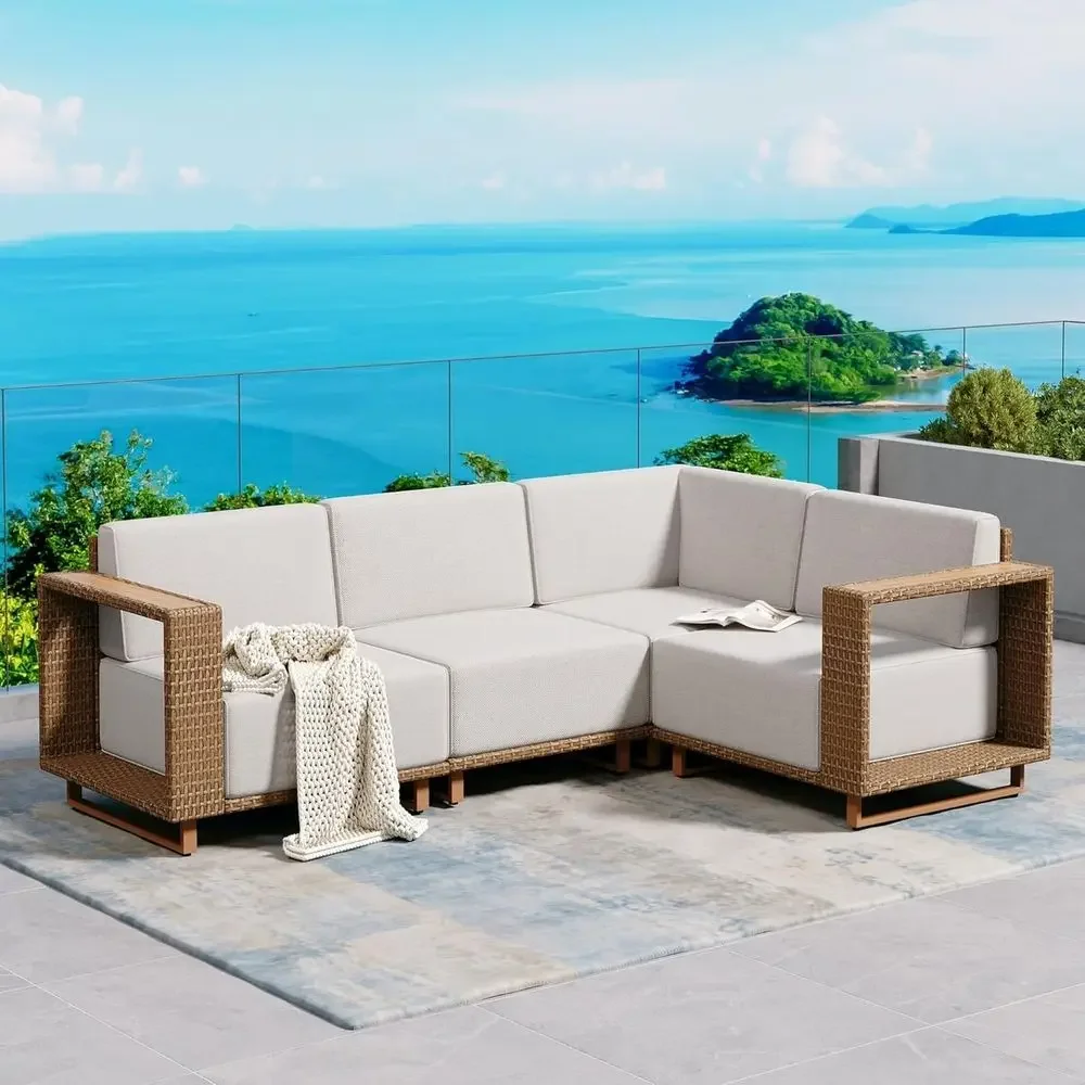 L-Shaped Outdoor Sectional Sof - Outdoor Furniture Yellow 评论和价格